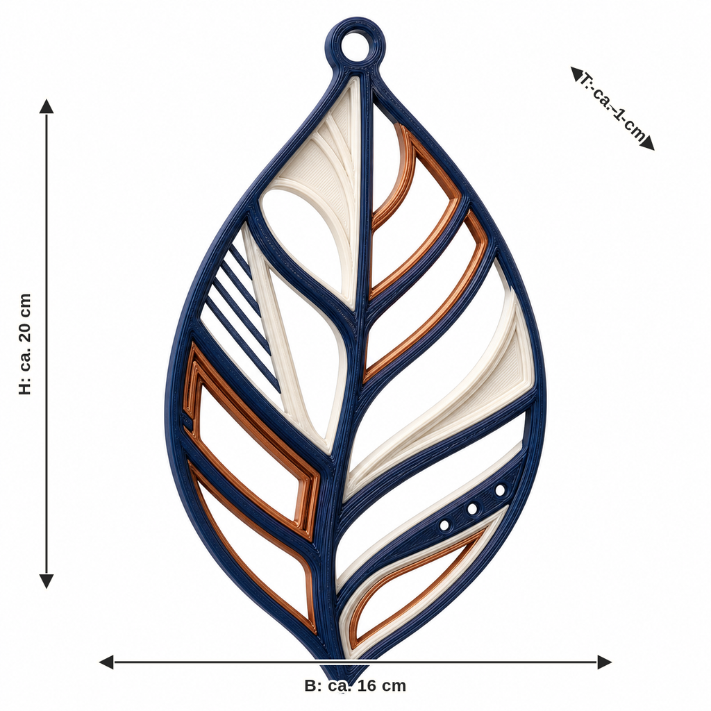 Dimensional image for window ornament in abstract leaf form – Futuristic: width approx. 16 cm, depth approx. 1 cm, height approx. 20 cm