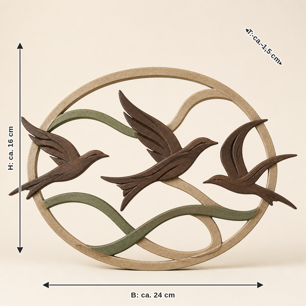 Measurement for window picture Bird flight – rustic: width approx. 24 cm, depth approx. 1,5 cm, height approx. 16 cm