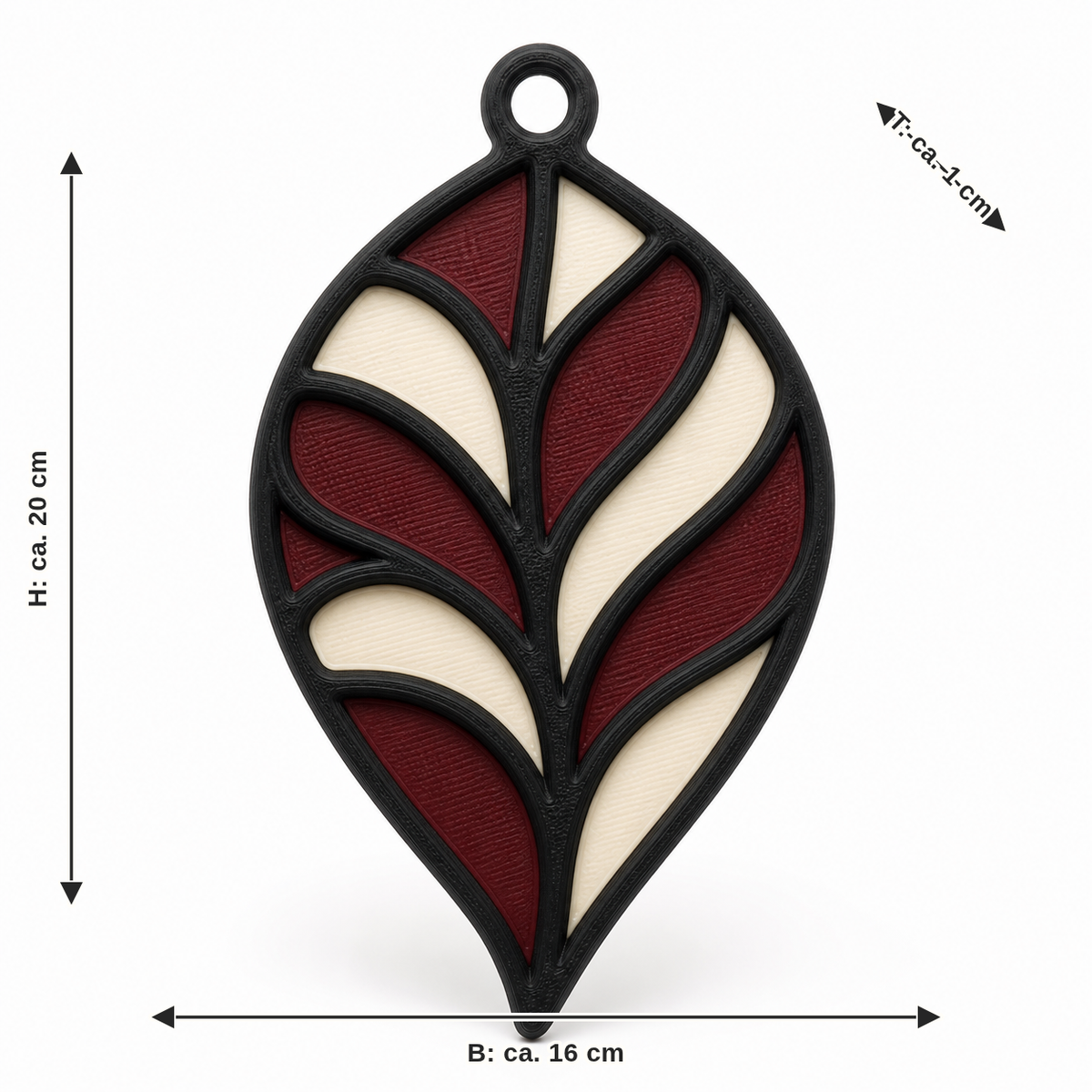 Dimensional image for window decoration Bordeaux leaf: width approx. 16 cm, depth approx. 1 cm, height approx. 20 cm