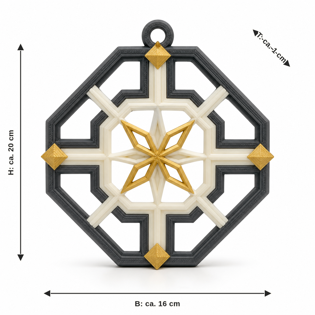 Dimensional image for window ornament Goldstar: width approx. 16 cm, depth approx. 1 cm, height approx. 20 cm