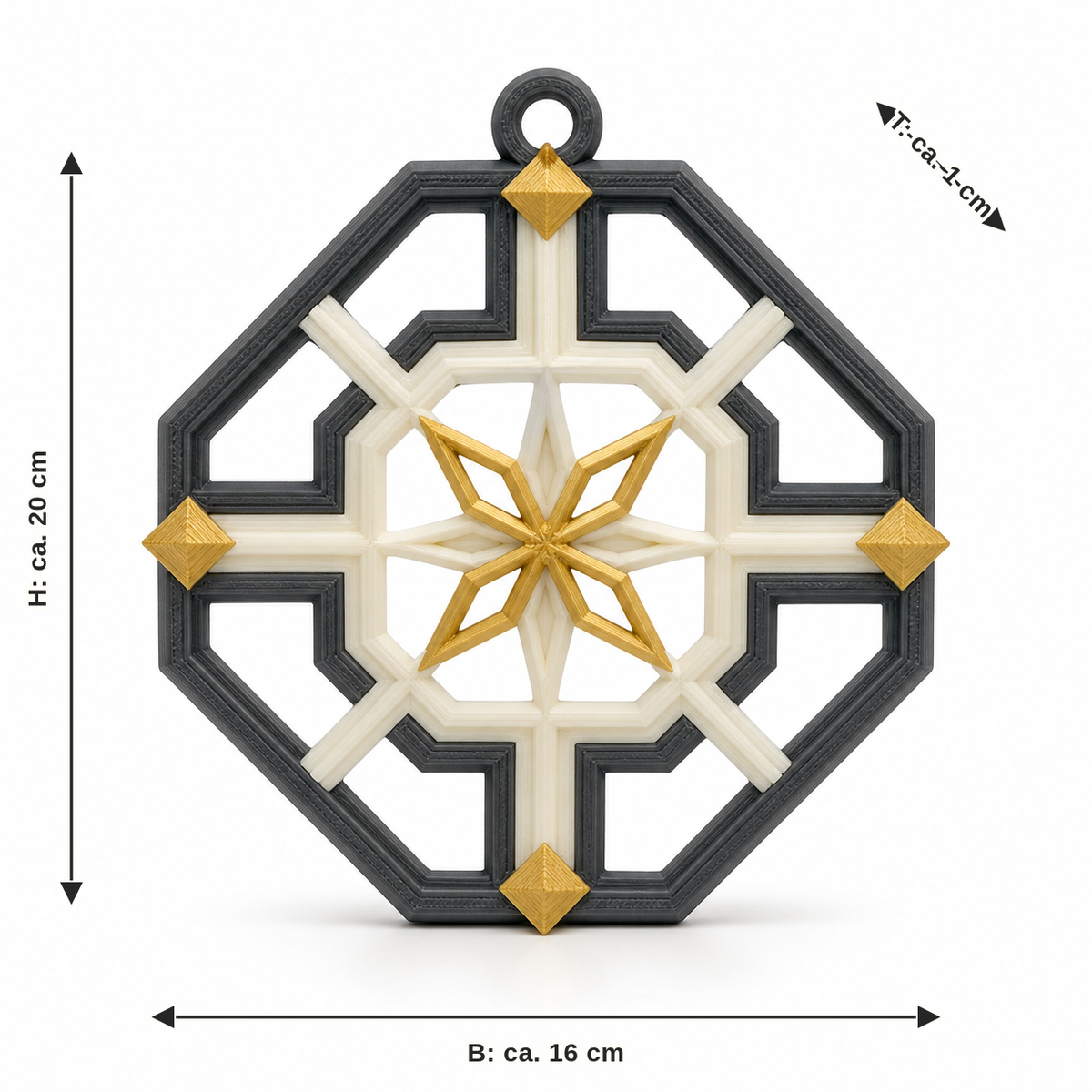 Dimensional image for window ornament Goldstar: width approx. 16 cm, depth approx. 1 cm, height approx. 20 cm
