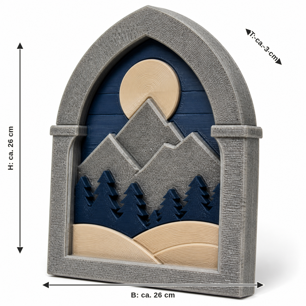 Dimensional image for window relief North Moon: width approx. 26 cm, depth approx. 3 cm, height approx. 26 cm