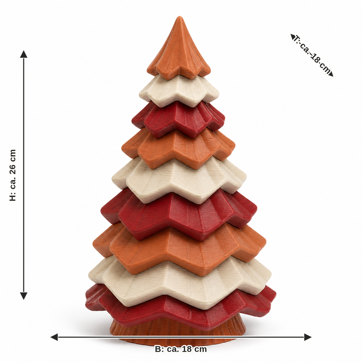 Maßbild für Festbaum Erntefarben: Breite ca. 18 cm, Tiefe ca. 18 cm, Höhe ca. 26 cm