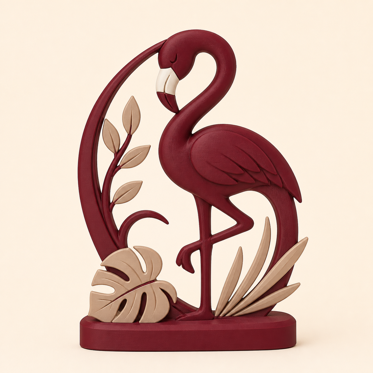 Flamingo-Tischaufsteller Charakter-Aufsteller aus 3D-gedrucktem PETG in Bordeaux, Sandbeige, Knochenweiß