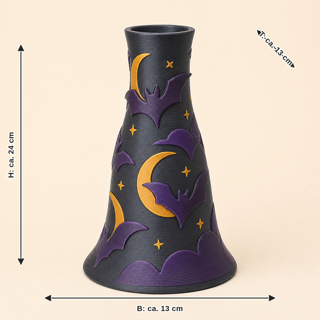 Maßbild für Fledermausmond-Trockenblumen-Vase Mondvase: Breite ca. 13 cm, Tiefe ca. 13 cm, Höhe ca. 24 cm