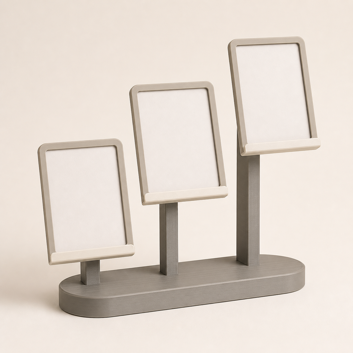 Foto-Clipständer Galerie – Minimalistisch aus PETG auf hellem Studiohintergrund