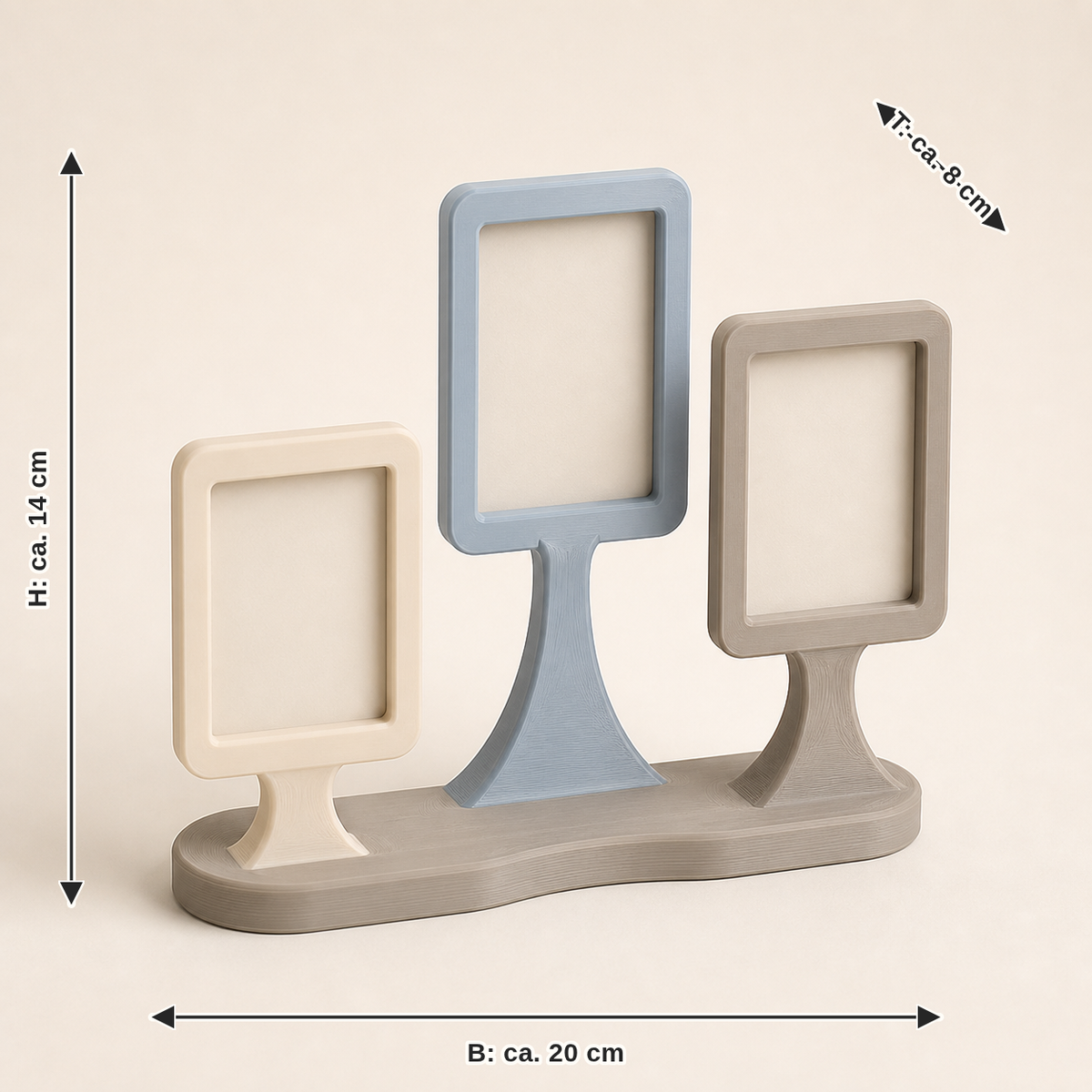 Maßbild für Foto-Clipständer Galerie – Still: Breite ca. 20 cm, Tiefe ca. 8 cm, Höhe ca. 14 cm
