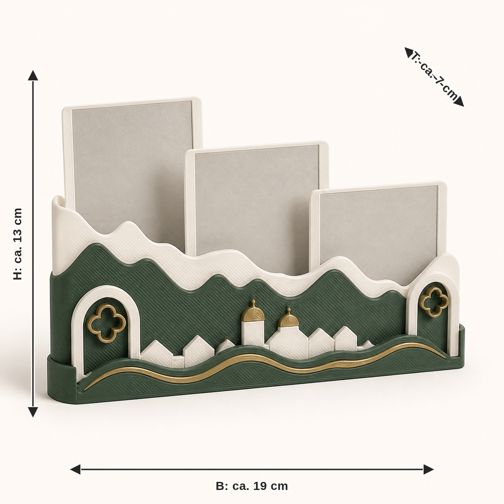Measurement image for photo holder Alpenkamm – Salzburg: width approx. 19 cm, depth approx. 7 cm, height approx. 13 cm