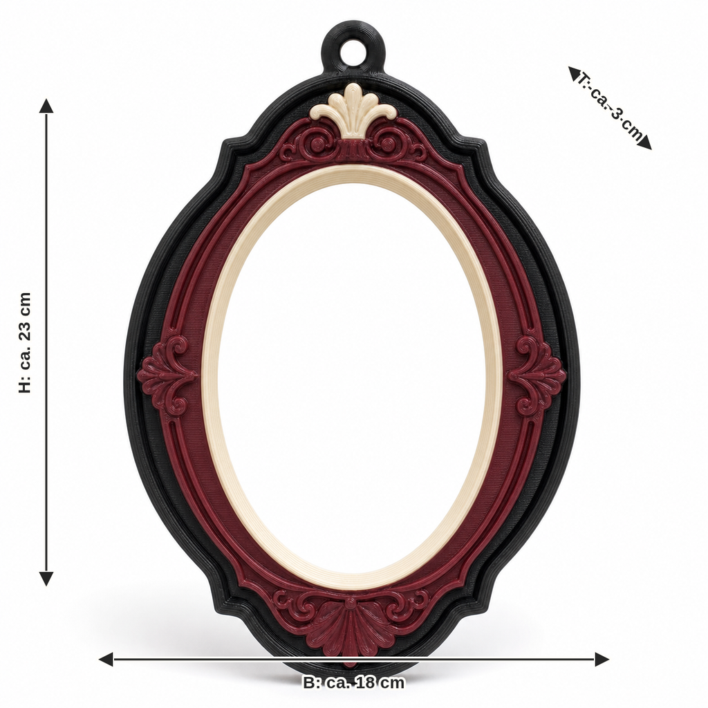 Dimensional image for photo frame Bordeaux ornament: width approx. 18 cm, depth approx. 3 cm, height approx. 23 cm