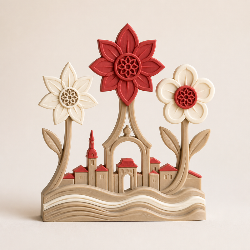 Spring ornament Salzach Blossom – Salzburg from PETG on bright studio background