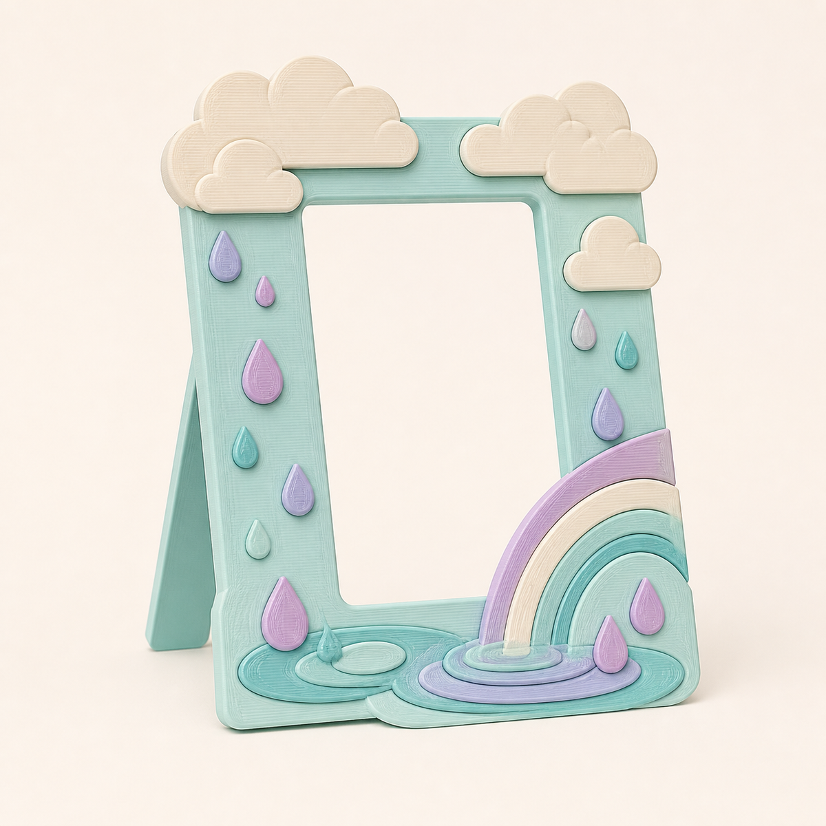 spring rain-photo frame rain portal in 3D-printed PETG in turquoise, Lilac, cream