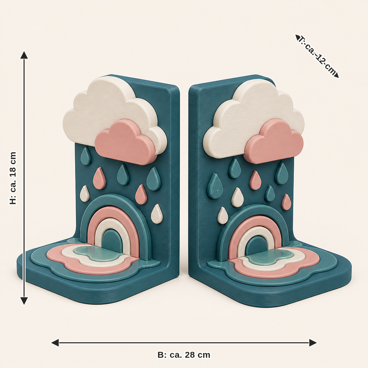 Measurement for spring rain-bookends-pair Double cloud: width approx. 28 cm, depth approx. 12 cm, height approx. 18 cm