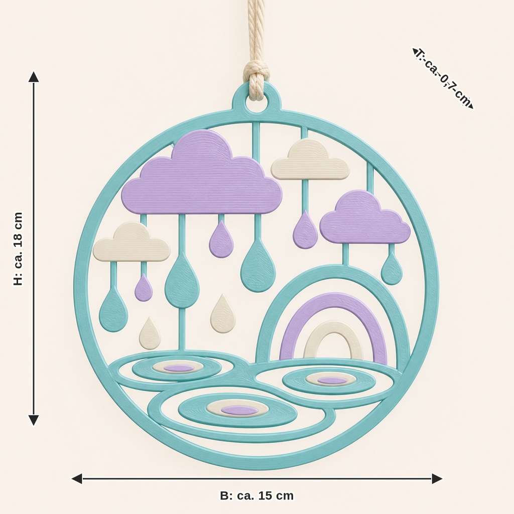 Dimensional image for spring rain-window ornament drop window: width approx. 15 cm, depth approx. 0.7 cm, height approx. 18 cm