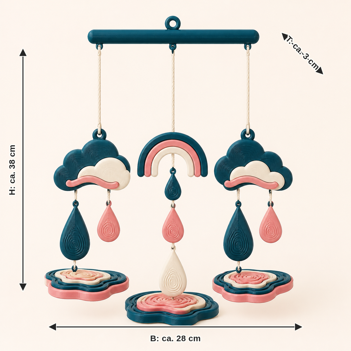 Measurement for spring rain-mobile rain dance: width approx. 28 cm, depth approx. 3 cm, height approx. 38 cm