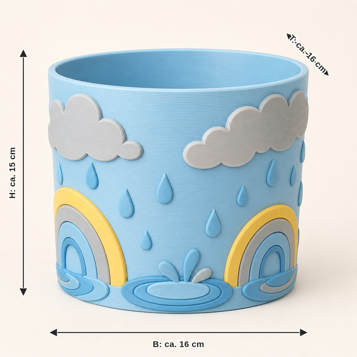 Measurement for spring rain planter Rain pot: width approx. 16 cm, depth approx. 16 cm, height approx. 15 cm