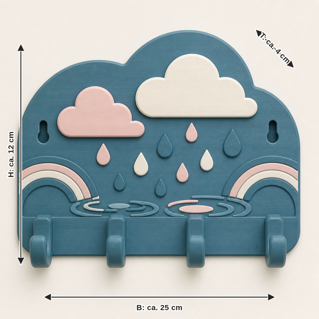 Measurement for spring rain-key rack Cloud hooks: width approx. 25 cm, depth approx. 4 cm, height approx. 12 cm