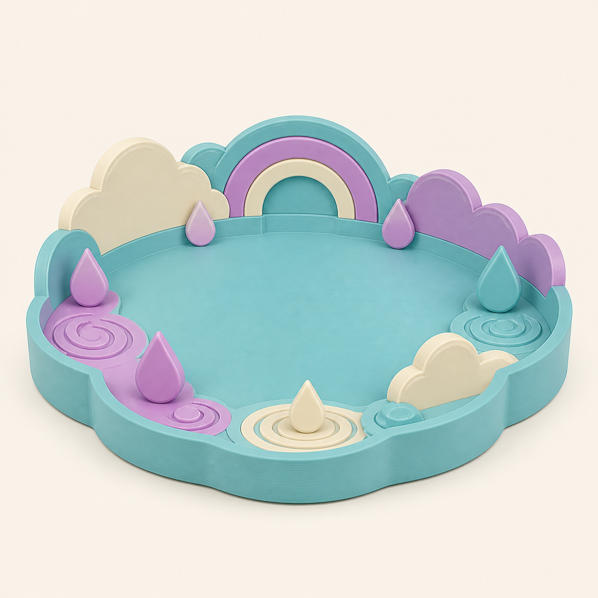 spring rain-jewellery dish in 3D printed PETG in turquoise, lilac, cream