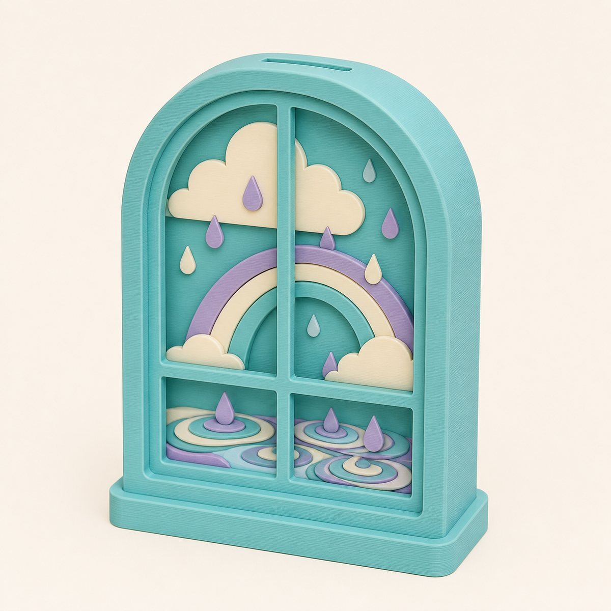 spring rain-money box Rainbow window in 3D printed PETG in turquoise, lilac, cream