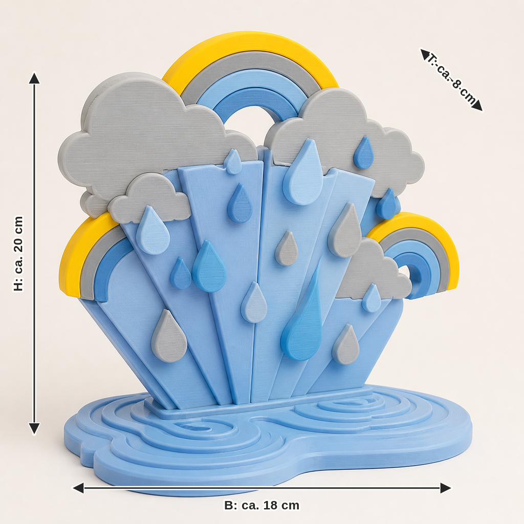 Dimensional image for spring rain table display Rain fans: width approx. 18 cm, depth approx. 8 cm, height approx. 20 cm