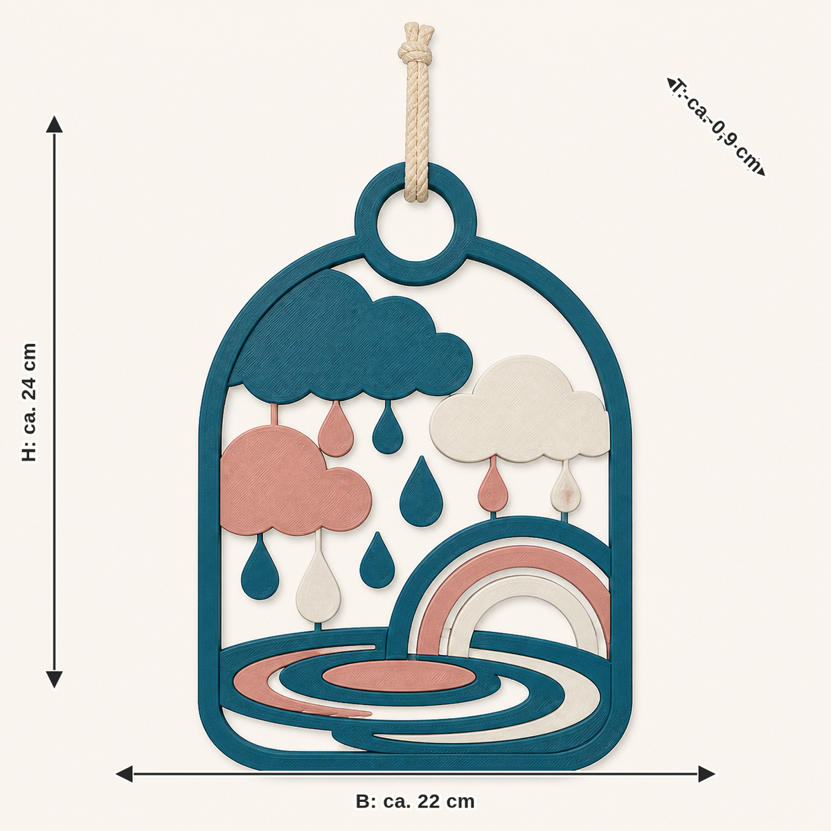 Dimensional image for spring rain-door hanger clouds: width approx. 22 cm, depth approx. 0.9 cm, height approx. 24 cm
