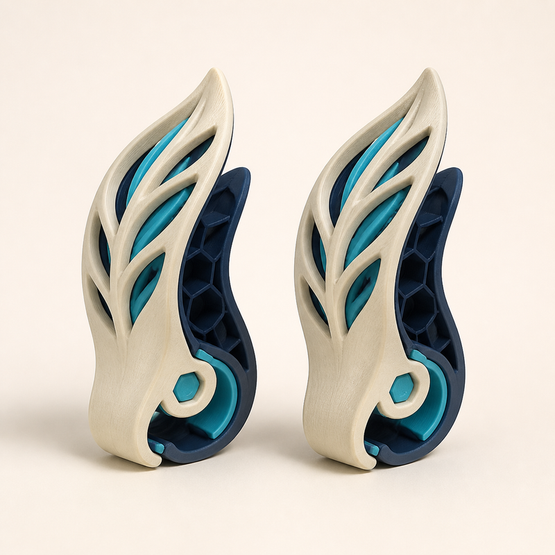 curtain clip leaf pair – Futuristic from PETG on bright studio background