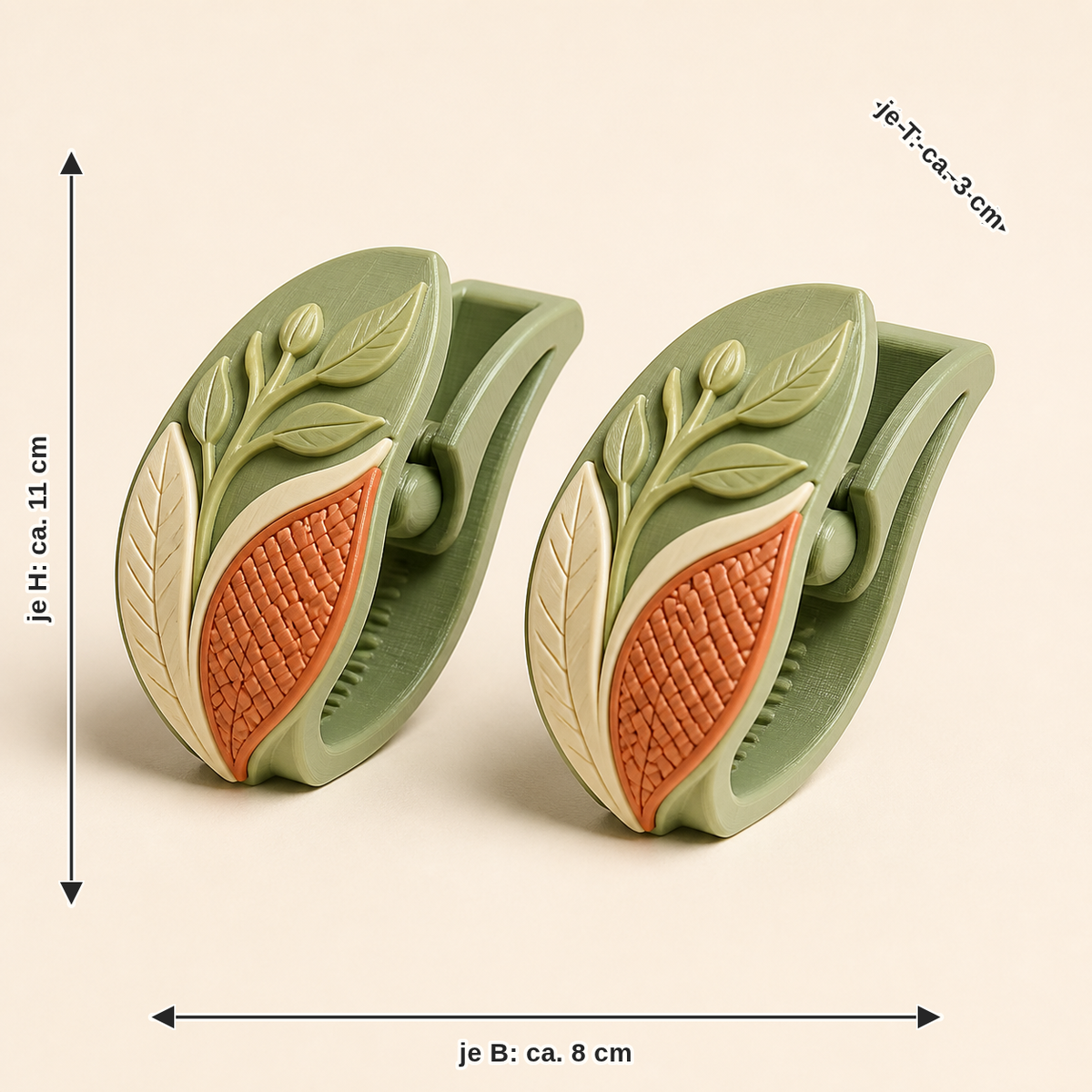Dimensional image for curtain clip sheet pair – Country: per width approx. 8 cm, depth approx. 3 cm, height approx. 11 cm