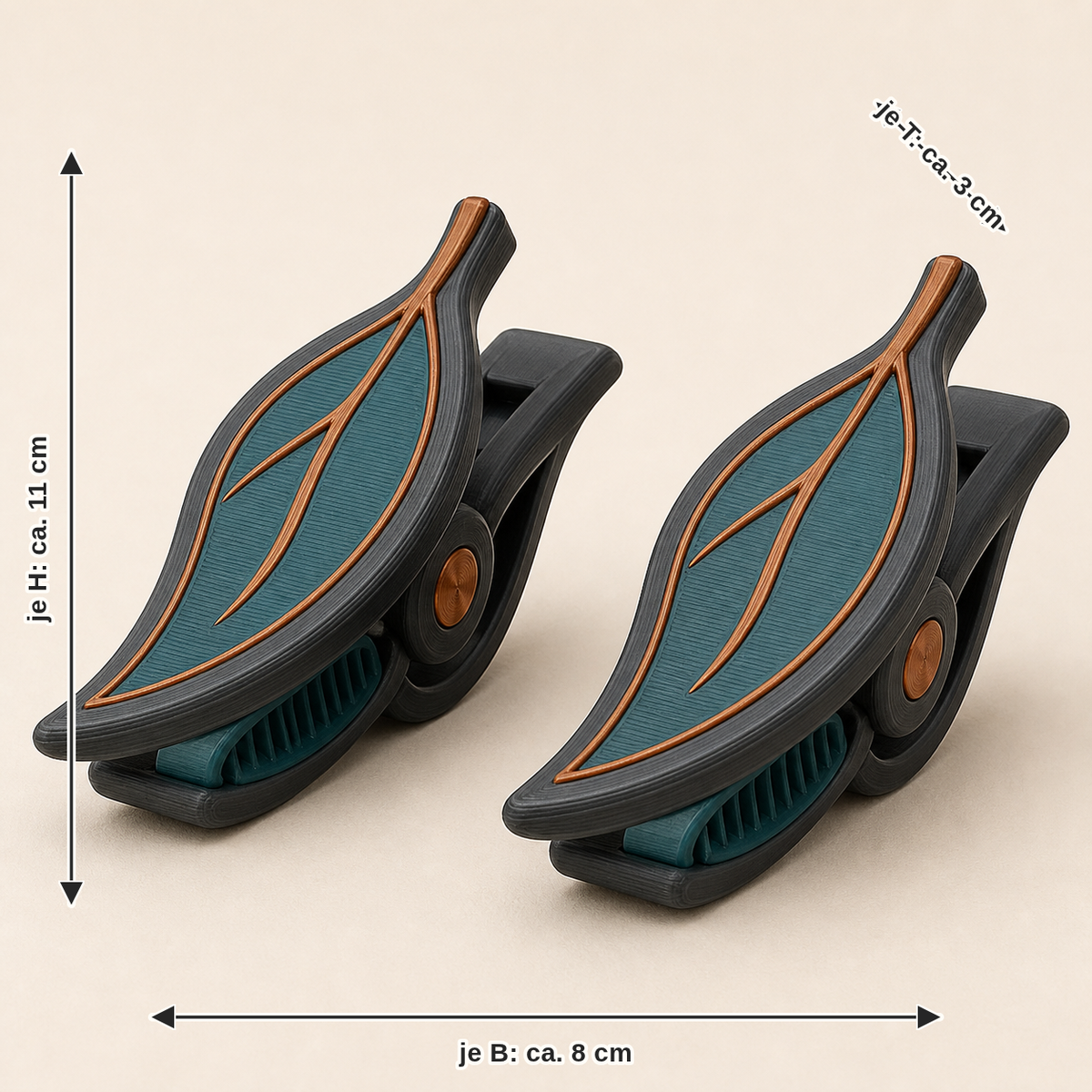 Dimensional image for curtain clip sheet pair – Modern: per width approx. 8 cm, depth approx. 3 cm, height approx. 11 cm