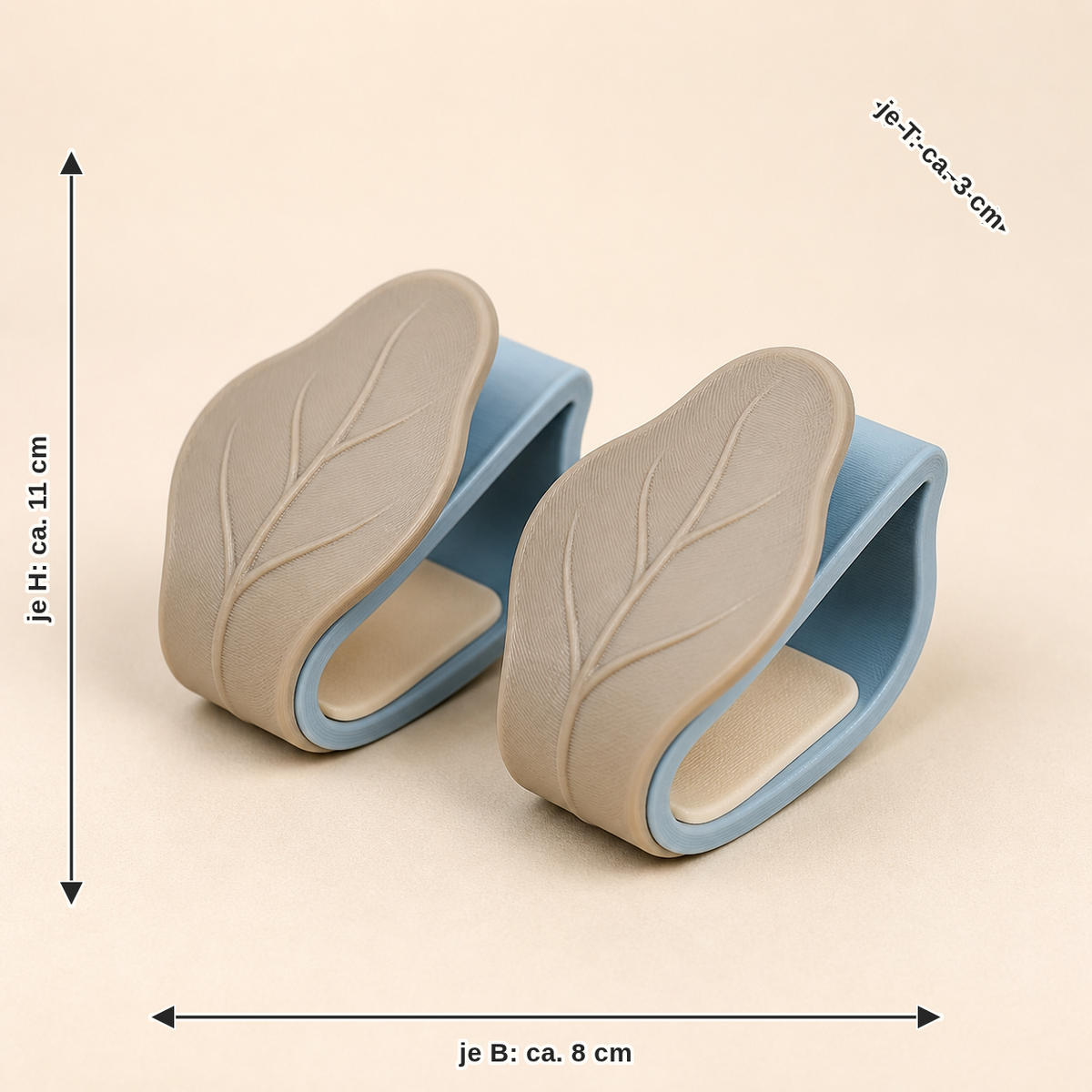 Dimensional image for curtain clip leaf pair – serene: per width approx. 8 cm, depth approx. 3 cm, height approx. 11 cm