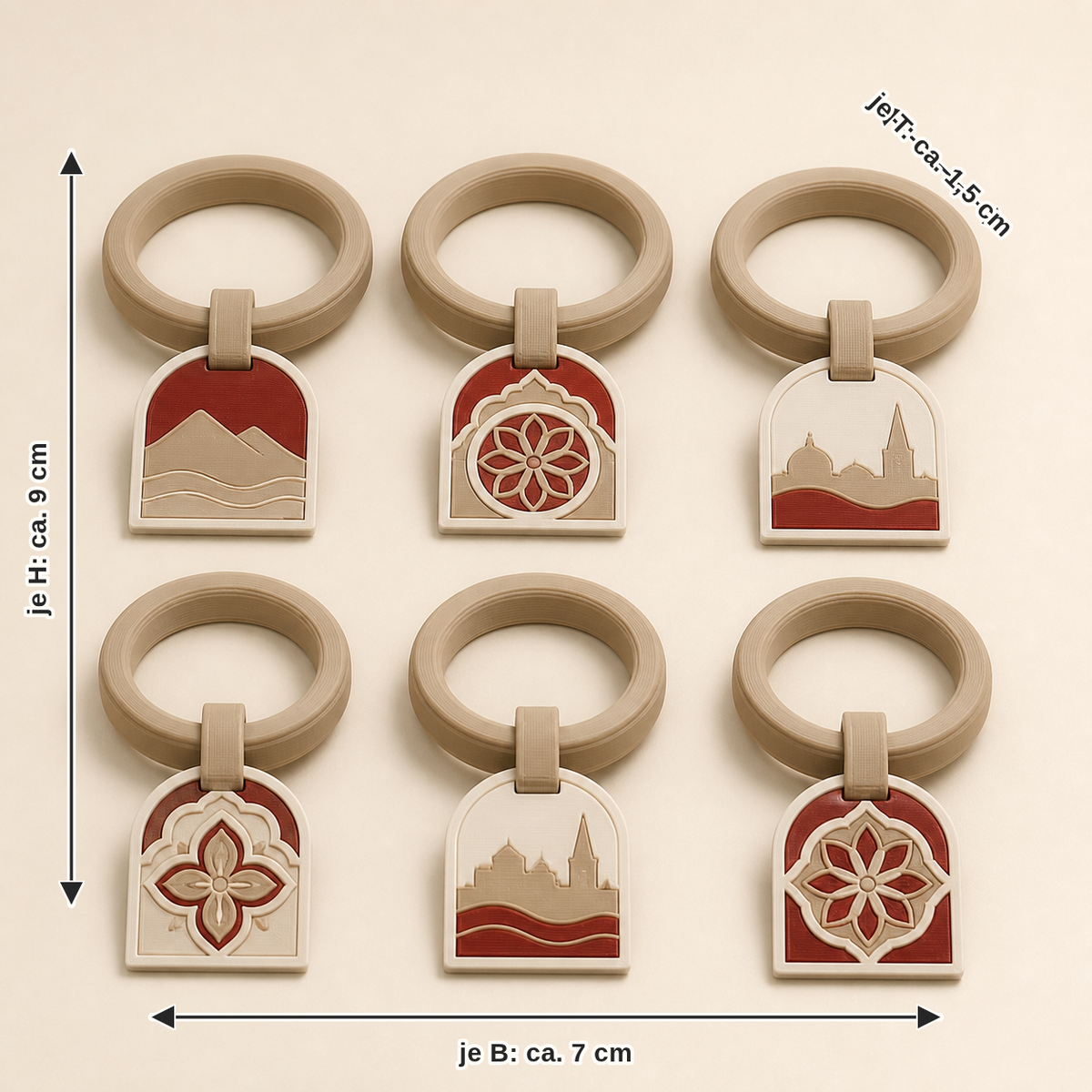 Dimensional image for curtain ring fortress gate – Salzburg: per width about 7 cm, depth about 1.5 cm, height about 9 cm