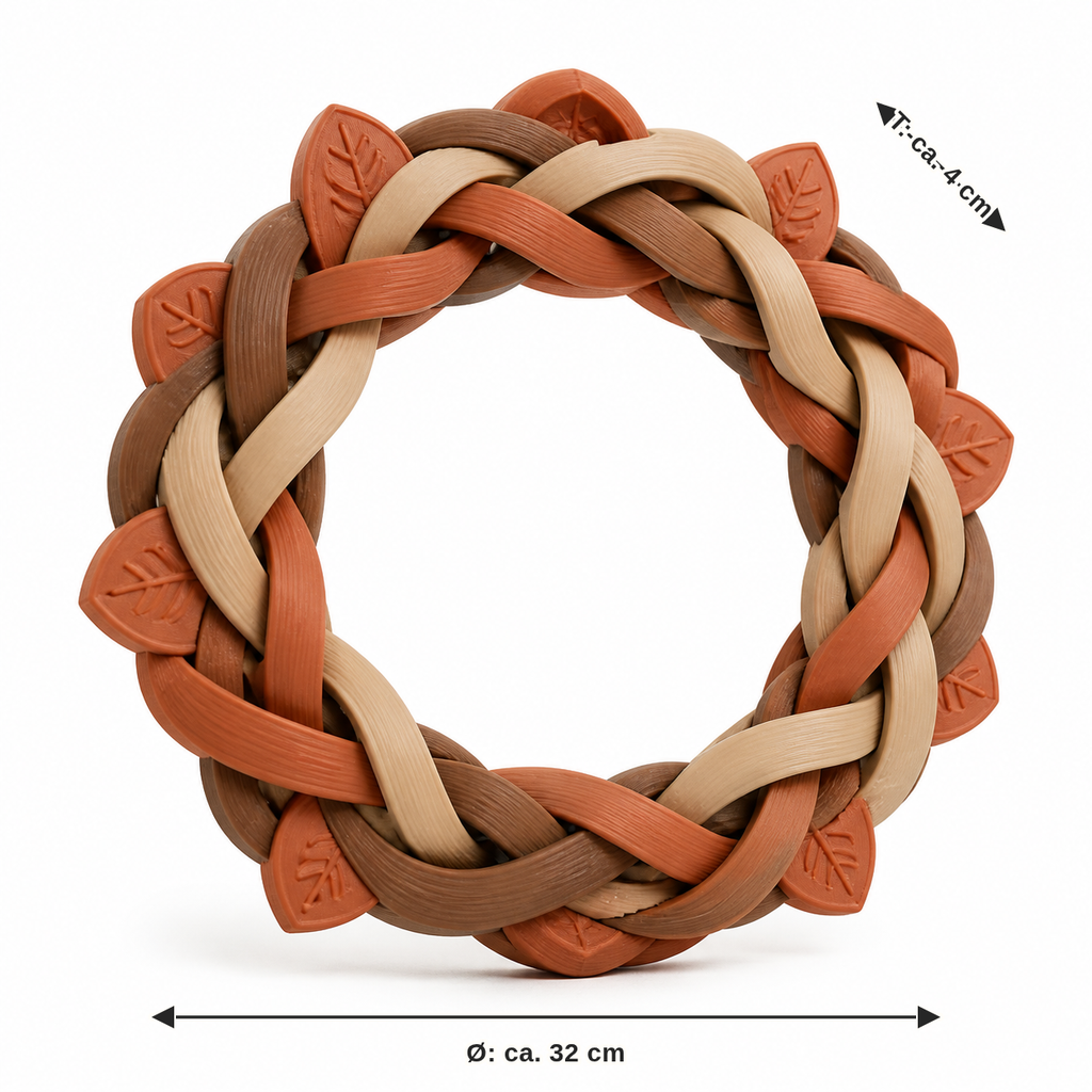 Maßbild für Geflochtener Türkranz in Terrakotta und Beige: Durchmesser ca. 32 cm, Tiefe ca. 4 cm
