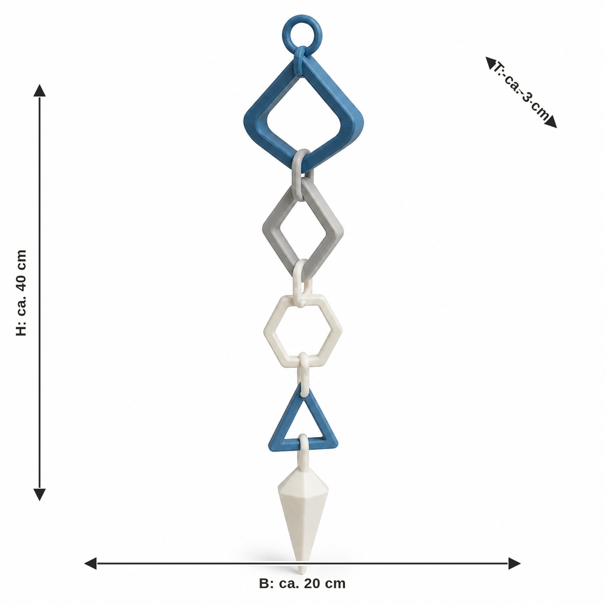 Dimensional image for Geometric hanging decoration with polygon chain: width approx. 20 cm, depth approx. 3 cm, height approx. 40 cm
