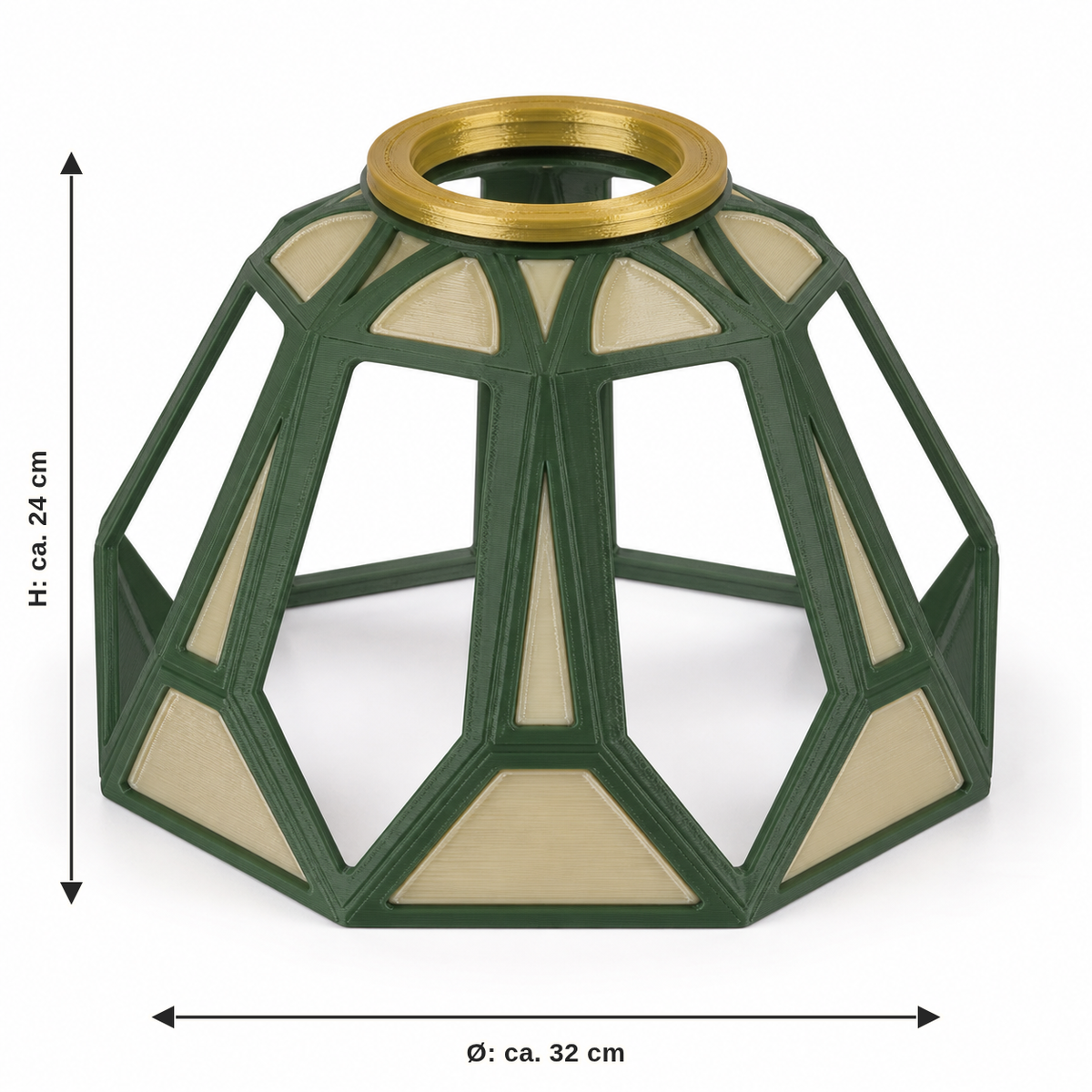 Dimensional image for Geometric lampshade in Forest green and beige: diameter approx. 32 cm, height approx. 24 cm