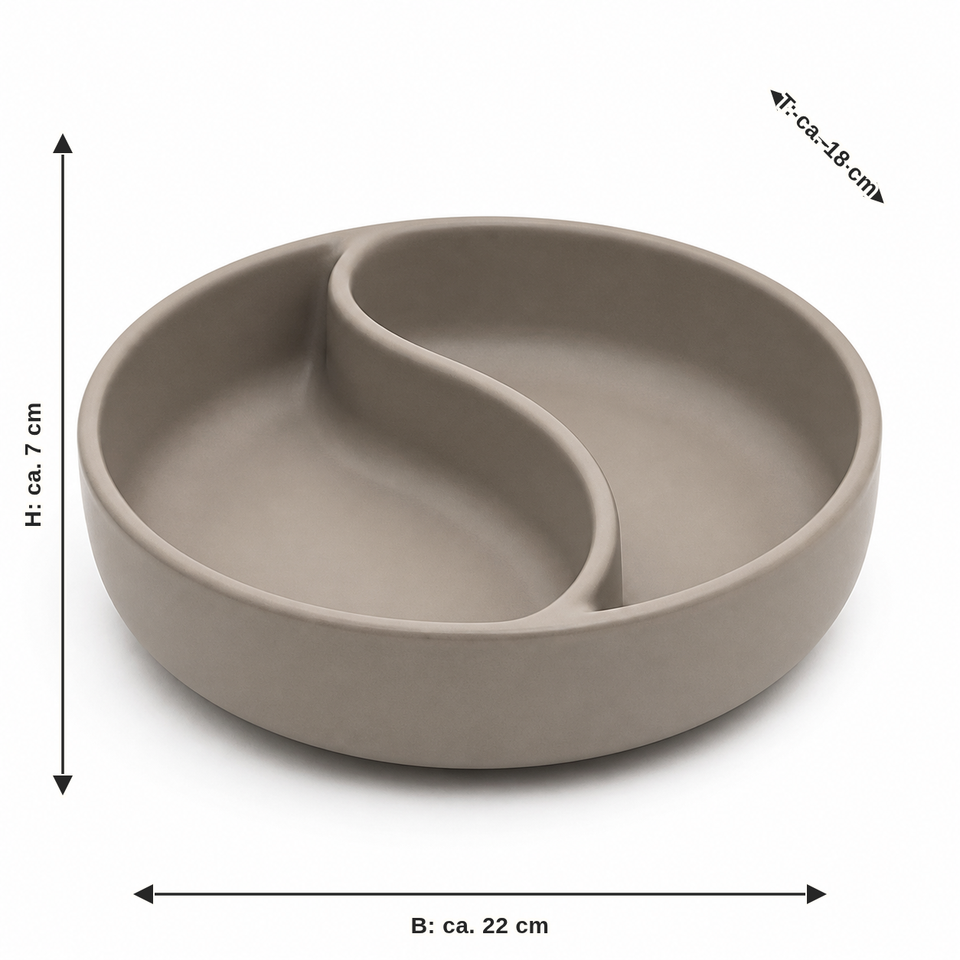 Maßbild für Geteilte Dekoschale in Taupe: Breite ca. 22 cm, Tiefe ca. 18 cm, Höhe ca. 7 cm