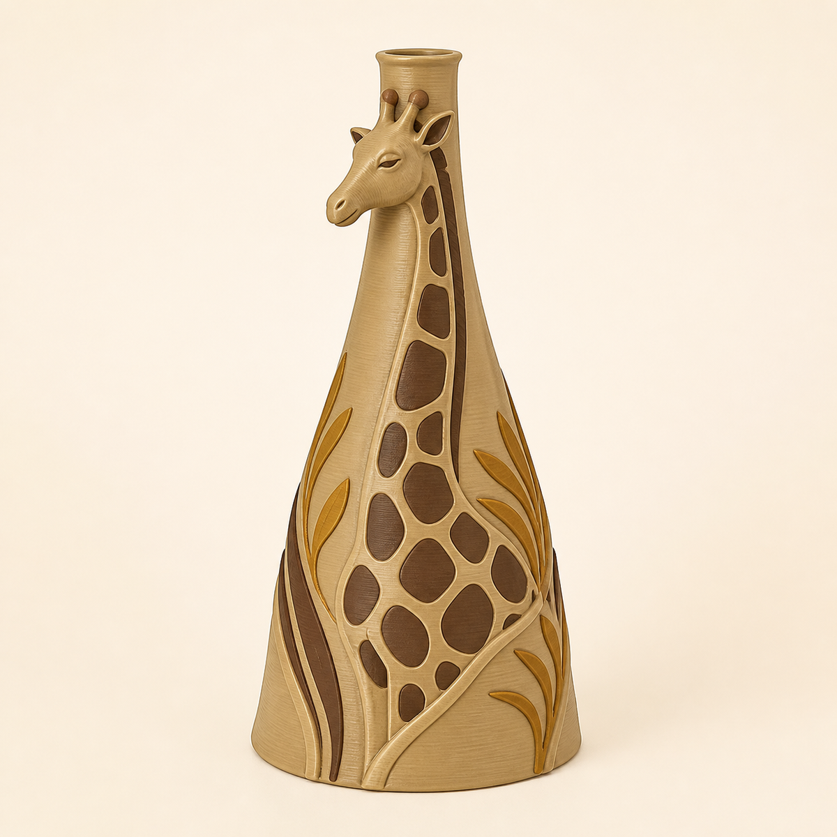 Giraffe-Trockenblumen-Vase Silhouettenvase aus 3D-gedrucktem PETG in Ockergelb, Kastanienbraun, Sandbeige