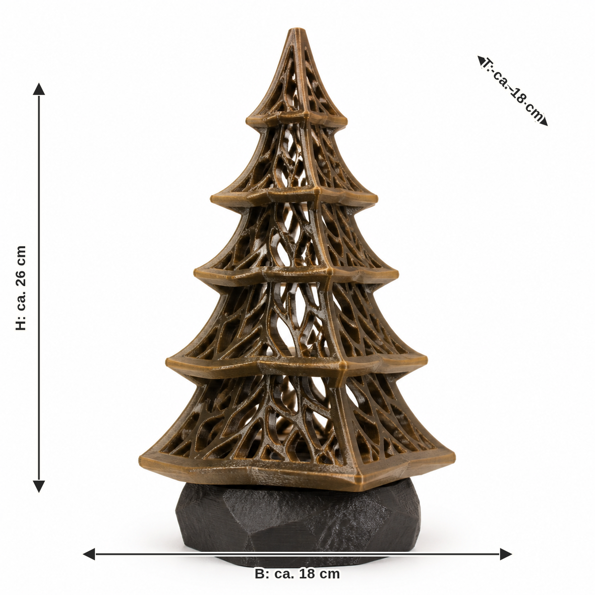 Maßbild für Gitterbaum Hüttenwerk: Breite ca. 18 cm, Tiefe ca. 18 cm, Höhe ca. 26 cm
