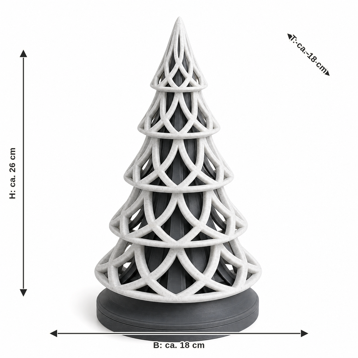 Maßbild für Gitterbaum Marmoroptik-licht: Breite ca. 18 cm, Tiefe ca. 18 cm, Höhe ca. 26 cm