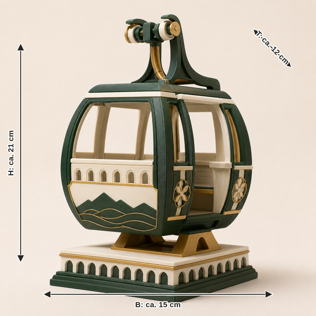 Dimensional image for gondola model mountain trip – Salzburg: width approx. 15 cm, depth approx. 12 cm, height approx. 21 cm