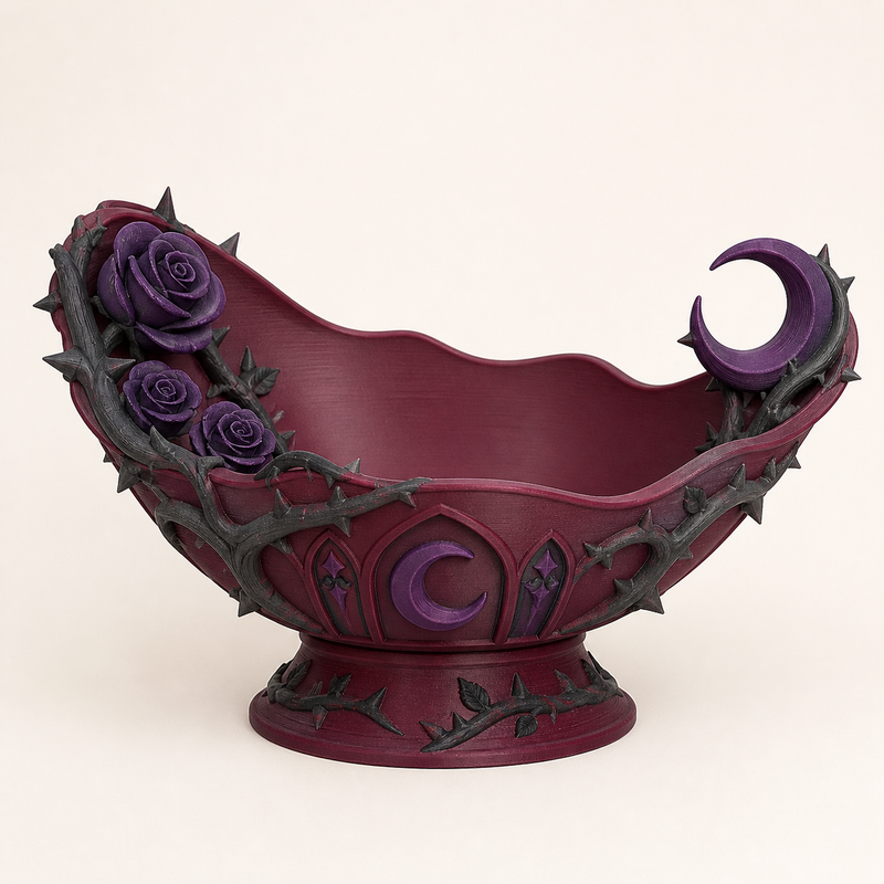 Gothischer Garten-Dekoschale Rosenmulde aus 3D-gedrucktem PETG in Bordeaux, Anthrazit, Dunkelviolett