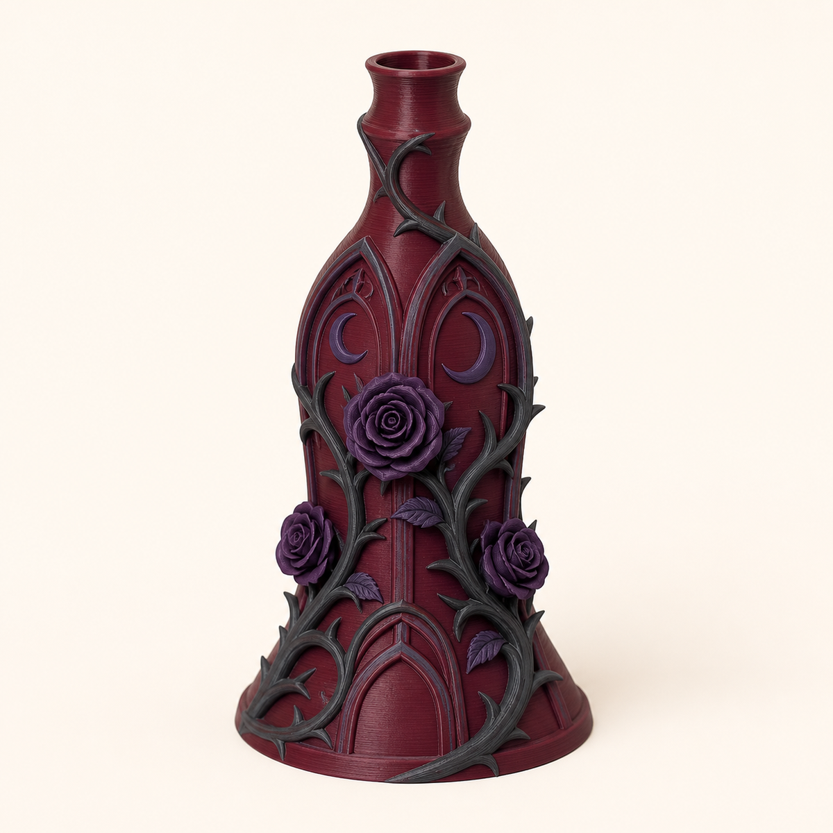Gothischer Garten-Trockenblumen-Vase Dornvase aus 3D-gedrucktem PETG in Bordeaux, Anthrazit, Dunkelviolett