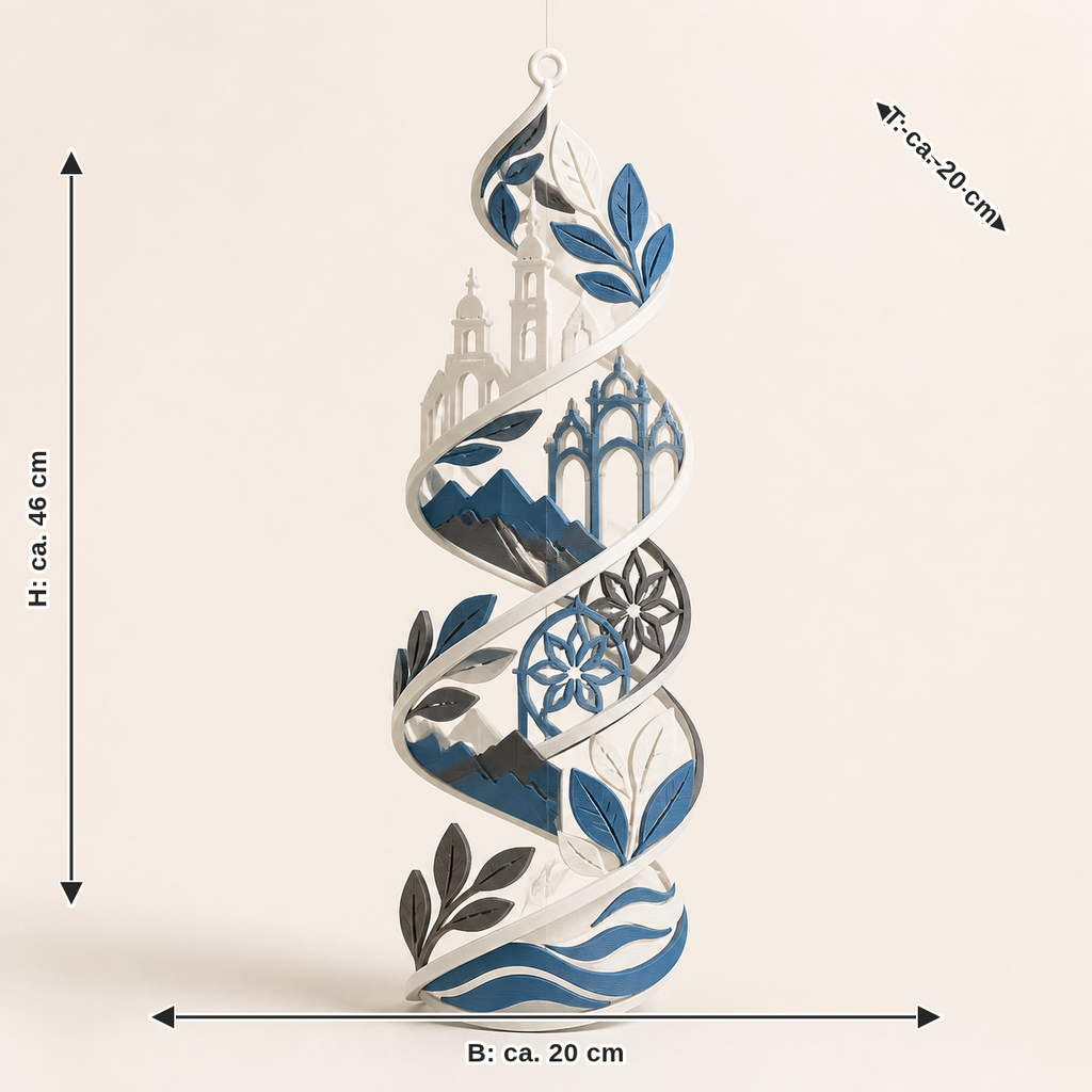 Dimensional image for hanging spiral Mirabell – Salzburg: width approx. 20 cm, depth approx. 20 cm, height approx. 46 cm