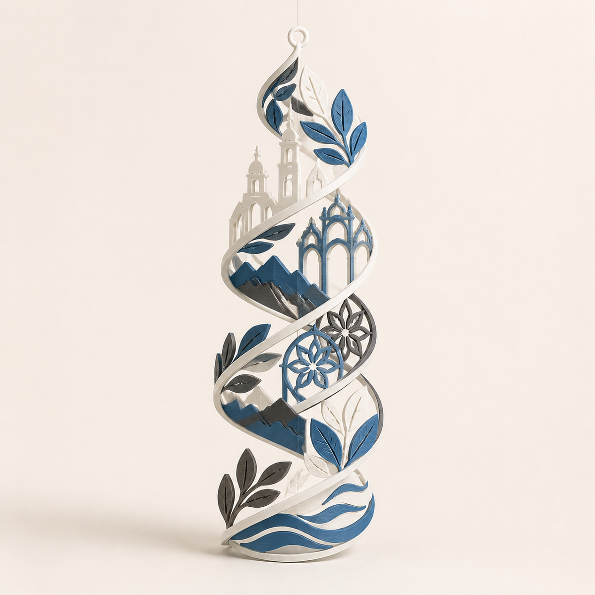 Hanging spiral Mirabell – Salzburg from PETG on bright studio background