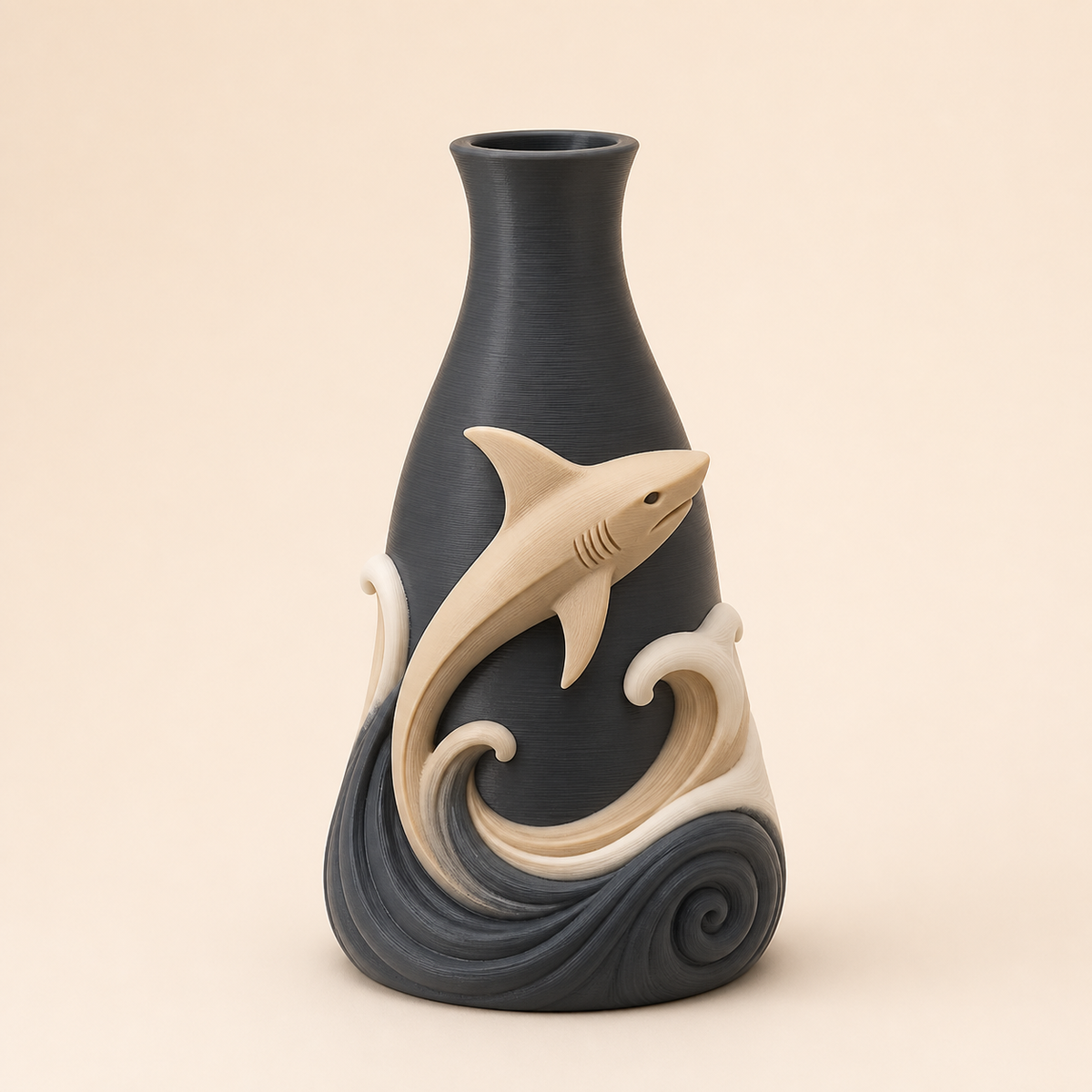 Hai-Trockenblumen-Vase Silhouettenvase aus 3D-gedrucktem PETG in Anthrazit, Sandbeige, Knochenweiß