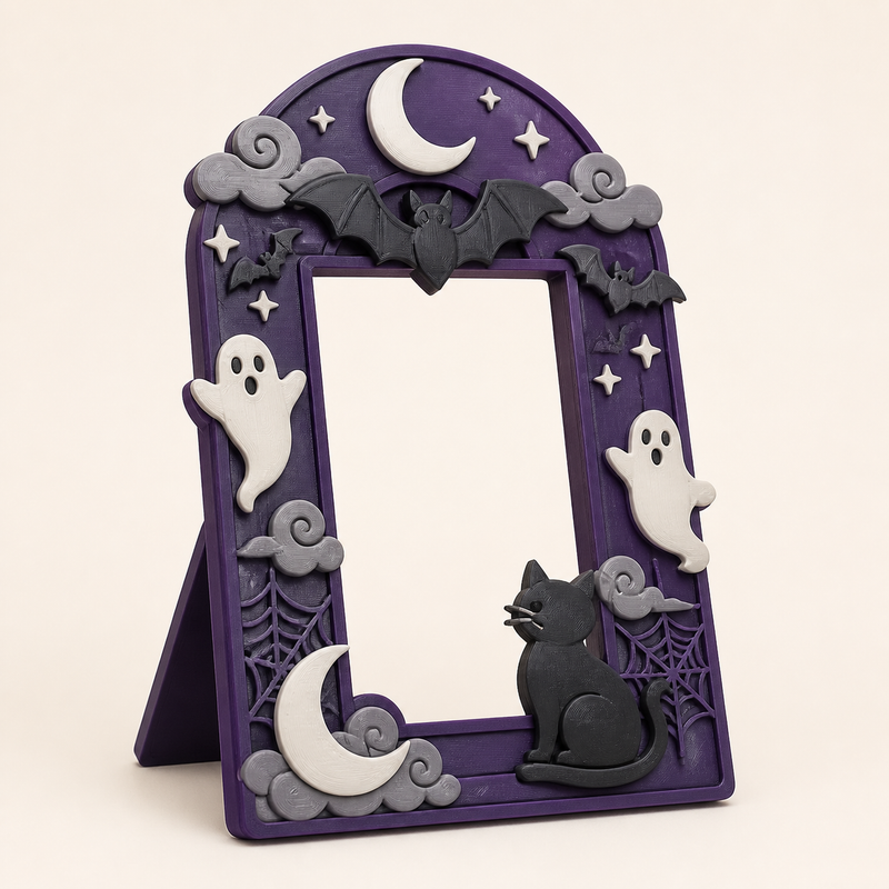 Halloween photo frame Night portal in 3D printed PETG in dark purple, grey, warm white