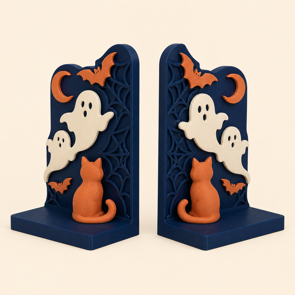 Halloween Bookends Couple Double Spirit 3D Printed PETG in Night blue, terracotta, cream