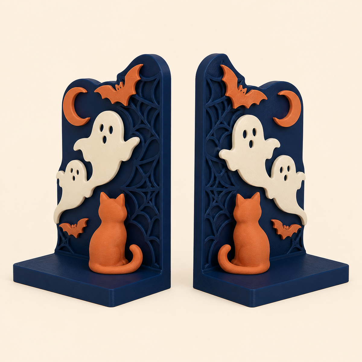Halloween Bookends Couple Double Spirit 3D Printed PETG in Night blue, terracotta, cream