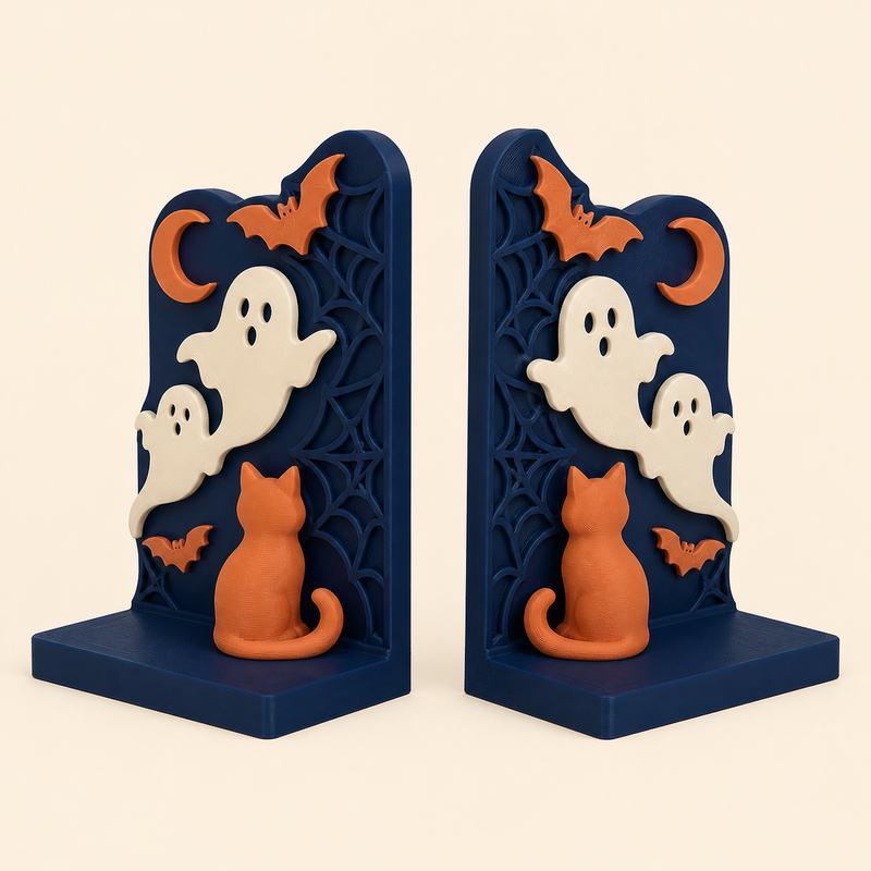 Halloween Bookends Couple Double Spirit 3D Printed PETG in Night blue, terracotta, cream