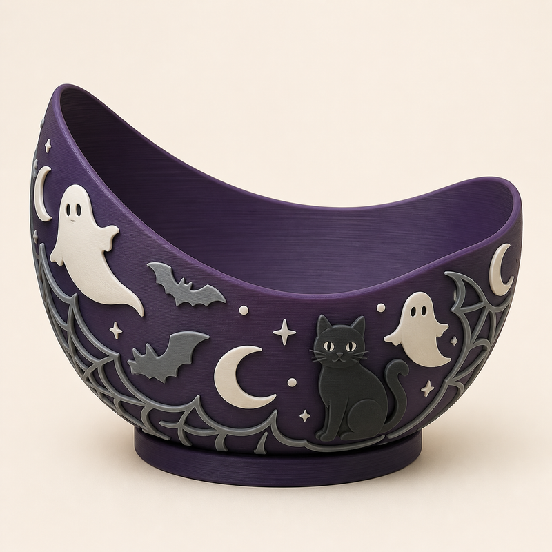 Halloween Decorative Bowl 3D Printed PETG in Dark Purple, grey, warm white