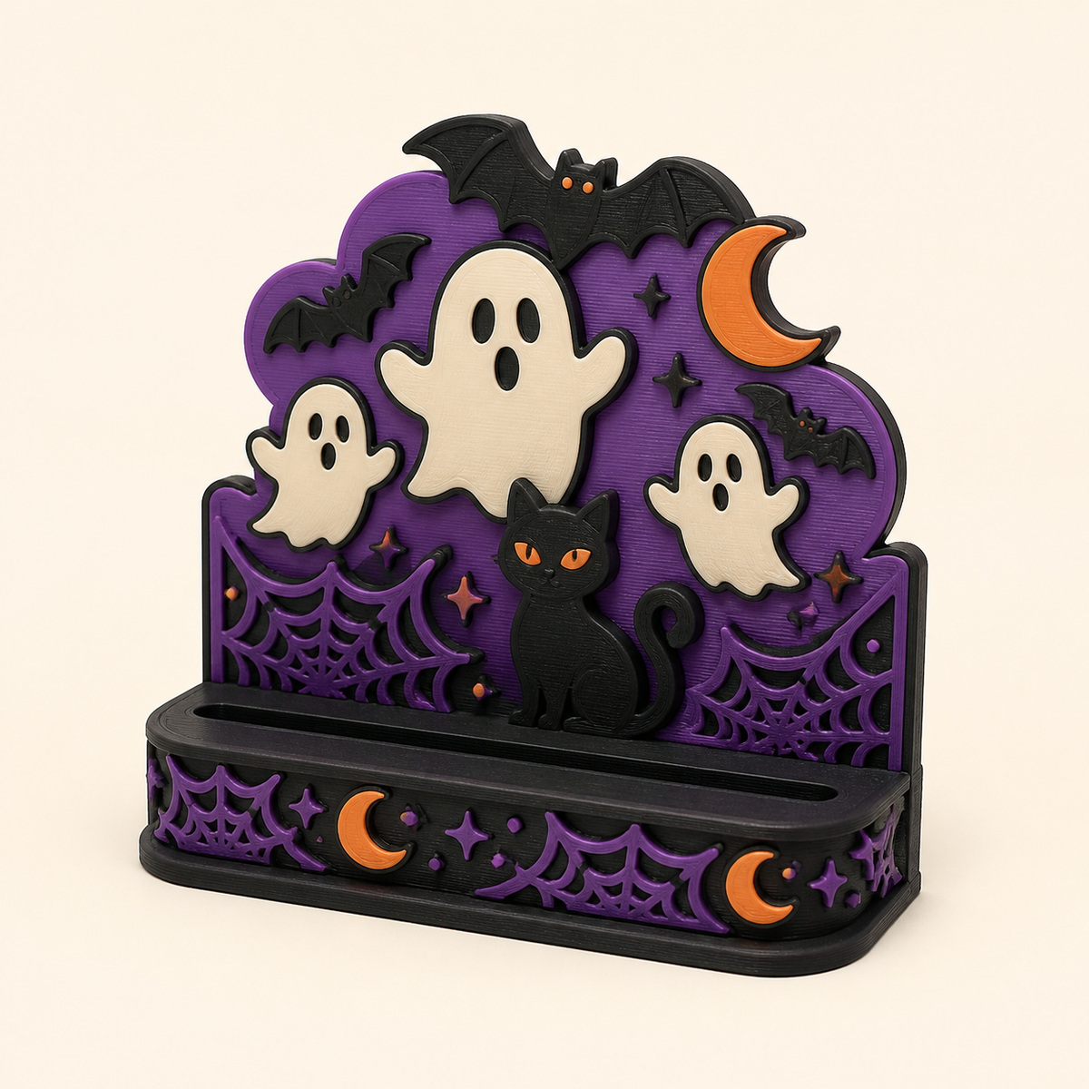 Halloween Photo Holder Spot in 3D Printed PETG in black, Pumpkin orange, violet