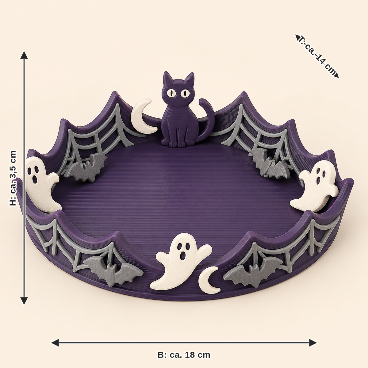Dimensional image for Halloween-jewellery dish Spinnennetzrand: width approx. 18 cm, depth approx. 14 cm, height approx. 3.5 cm