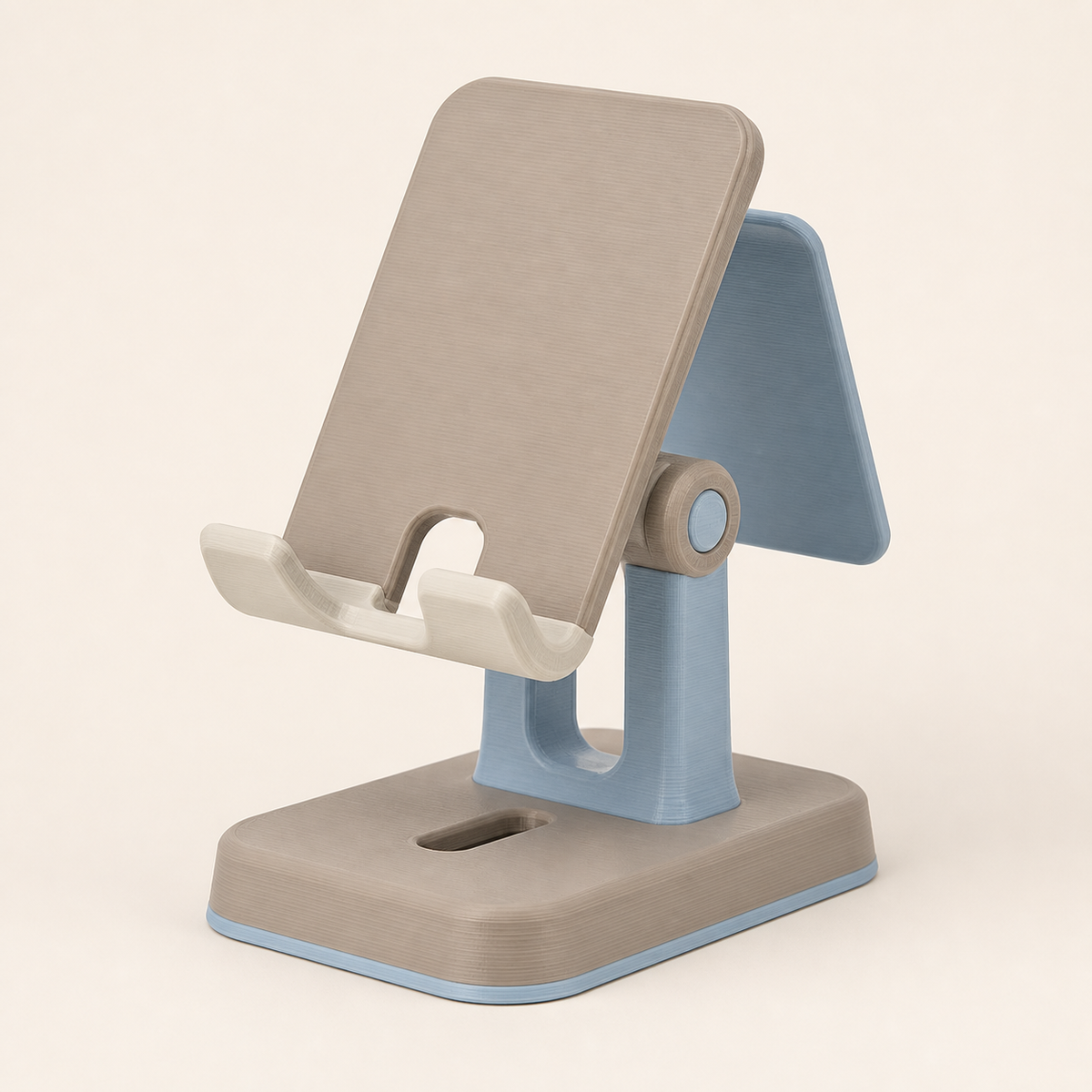 Mobile phone and tablet stand in the style Serene 3D printed PETG in taupe, light blue, cream